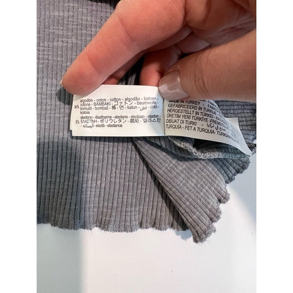Zara Ribbed Cropped Long Sleeve Shirt New Large Grey Boho Flirty Staple Warm - Picture 4 of 7